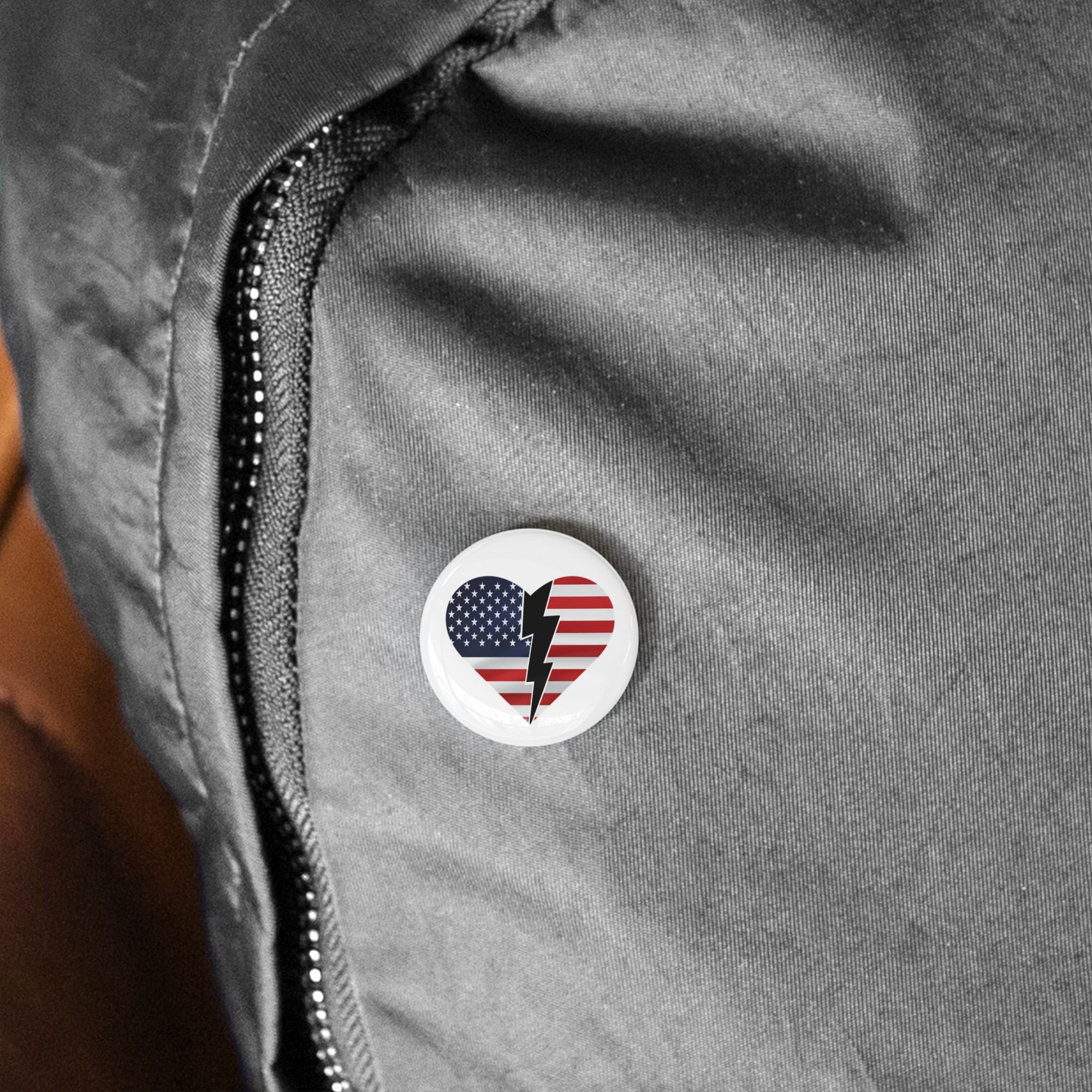 Patriotic Heart Lightning Bolt Round Pins - Perfect for American Holidays & Events
