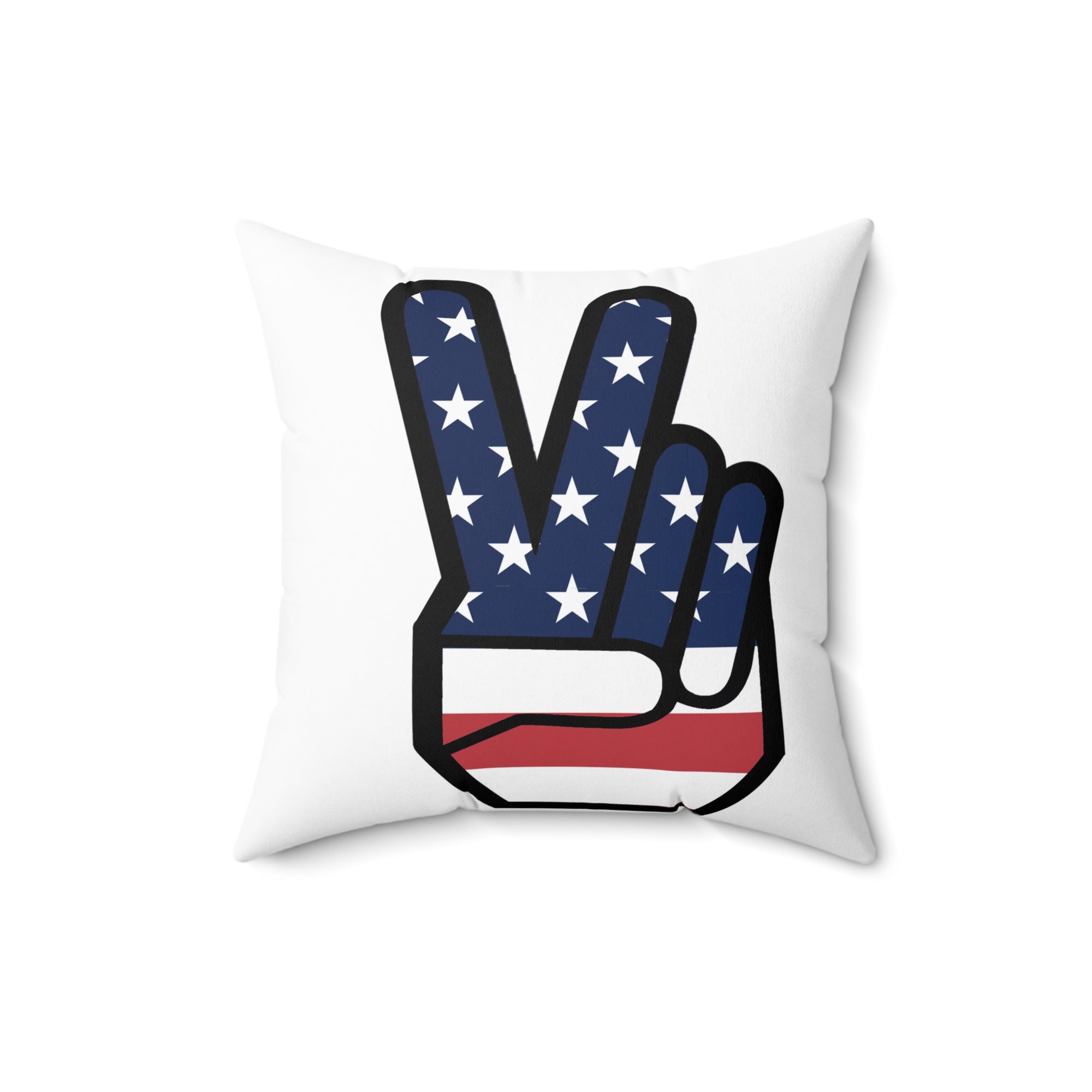 Patriotic Square Pillow - USA Heart & Peace Sign Design