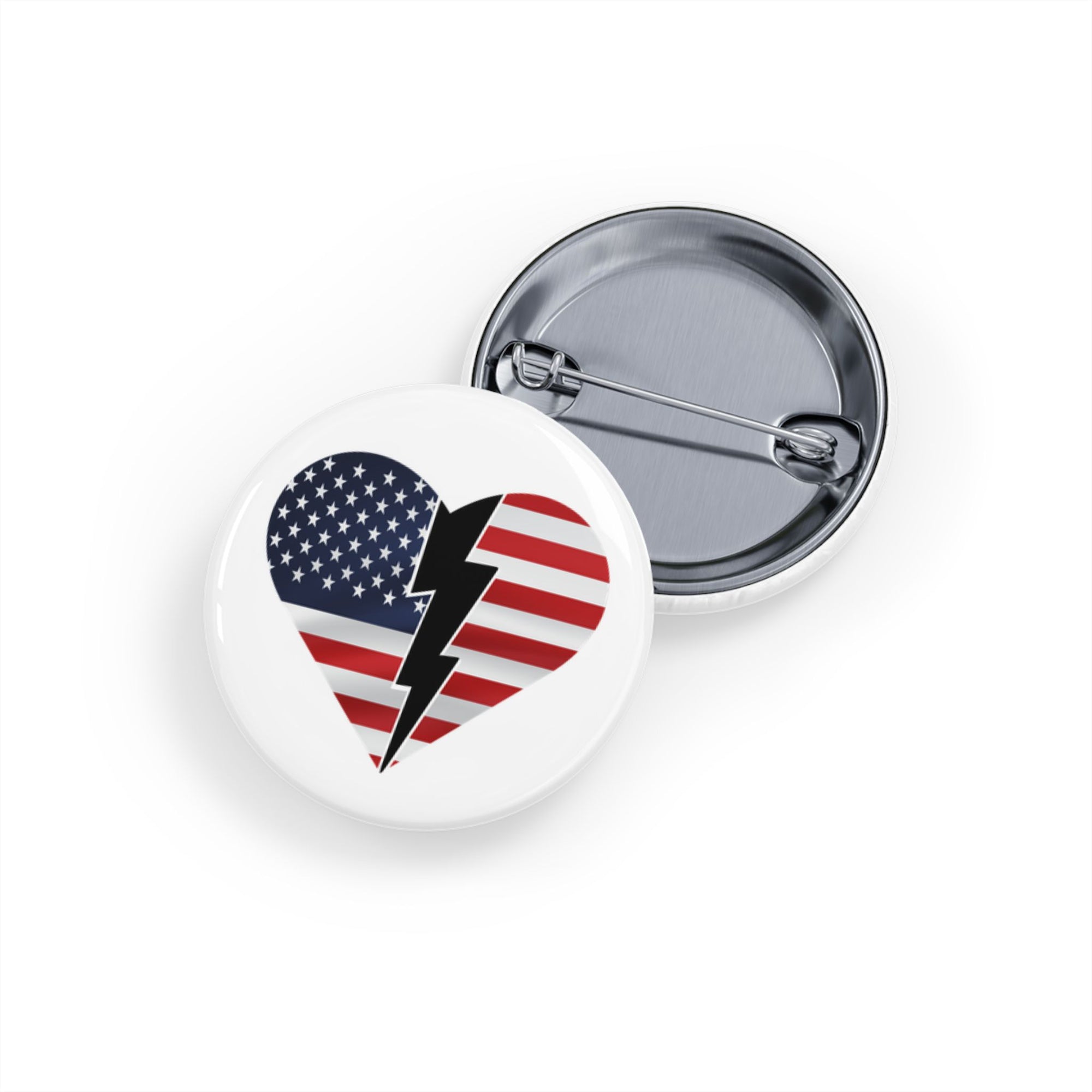 Patriotic Heart Lightning Bolt Round Pins - Perfect for American Holidays & Events