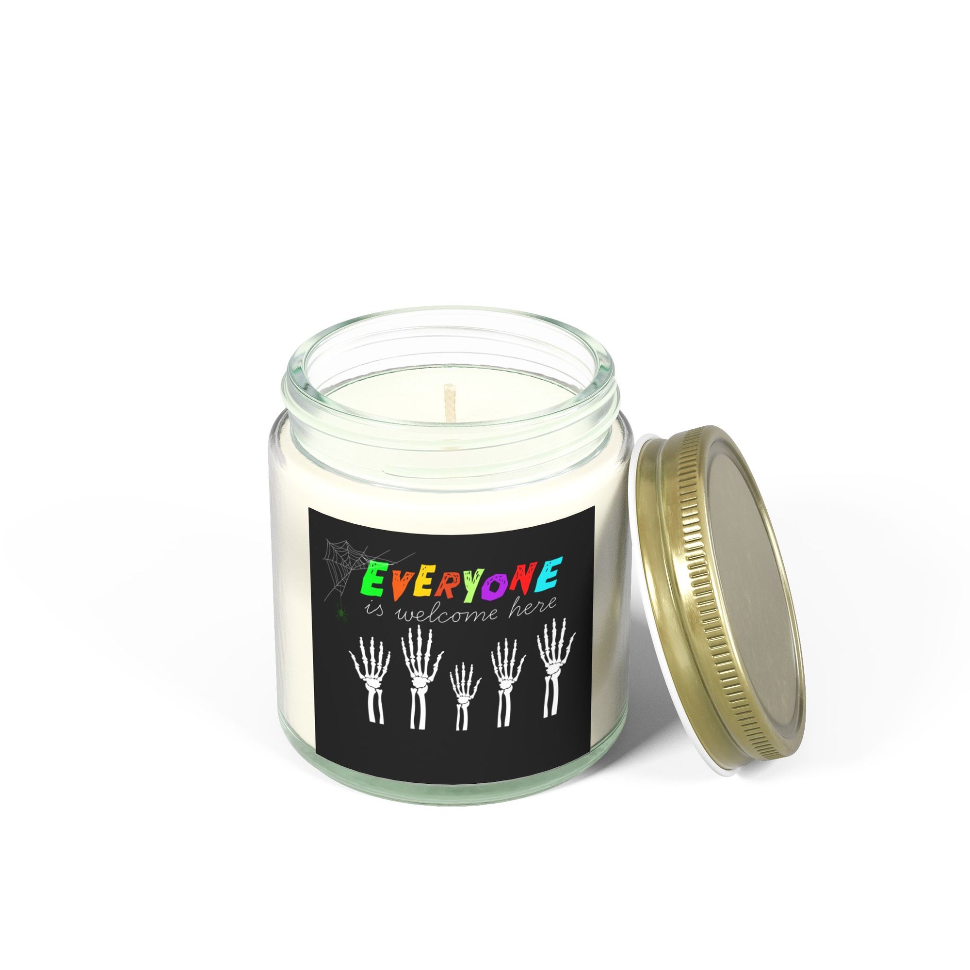 Everyone Is Welcome Here Skeleton Hands Scented Candles, Coconut Apricot Wax (4oz, 9oz)
