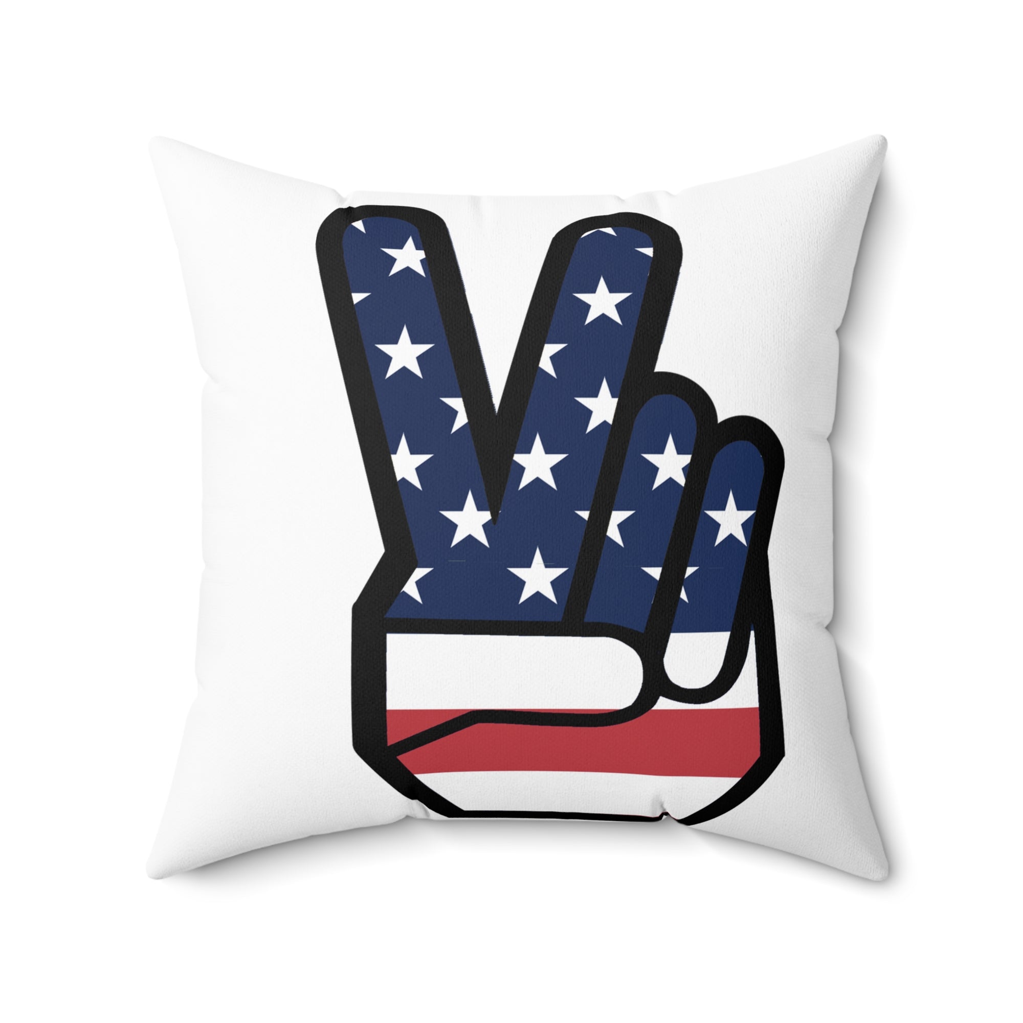 Patriotic Square Pillow - USA Heart & Peace Sign Design