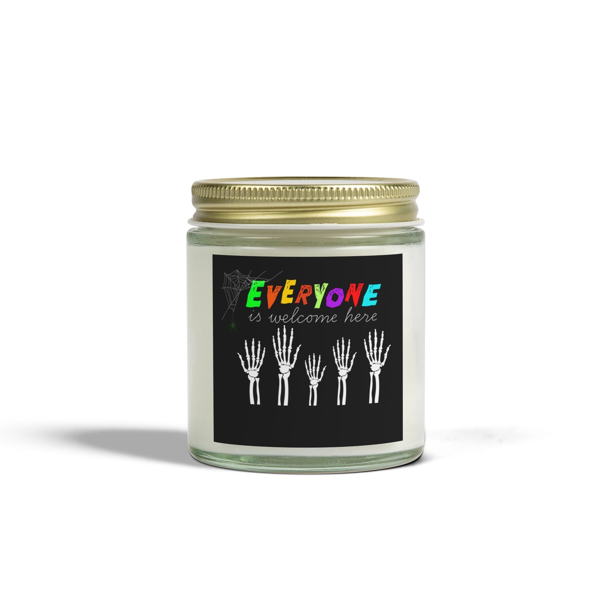 Everyone Is Welcome Here Skeleton Hands Scented Candles, Coconut Apricot Wax (4oz, 9oz)