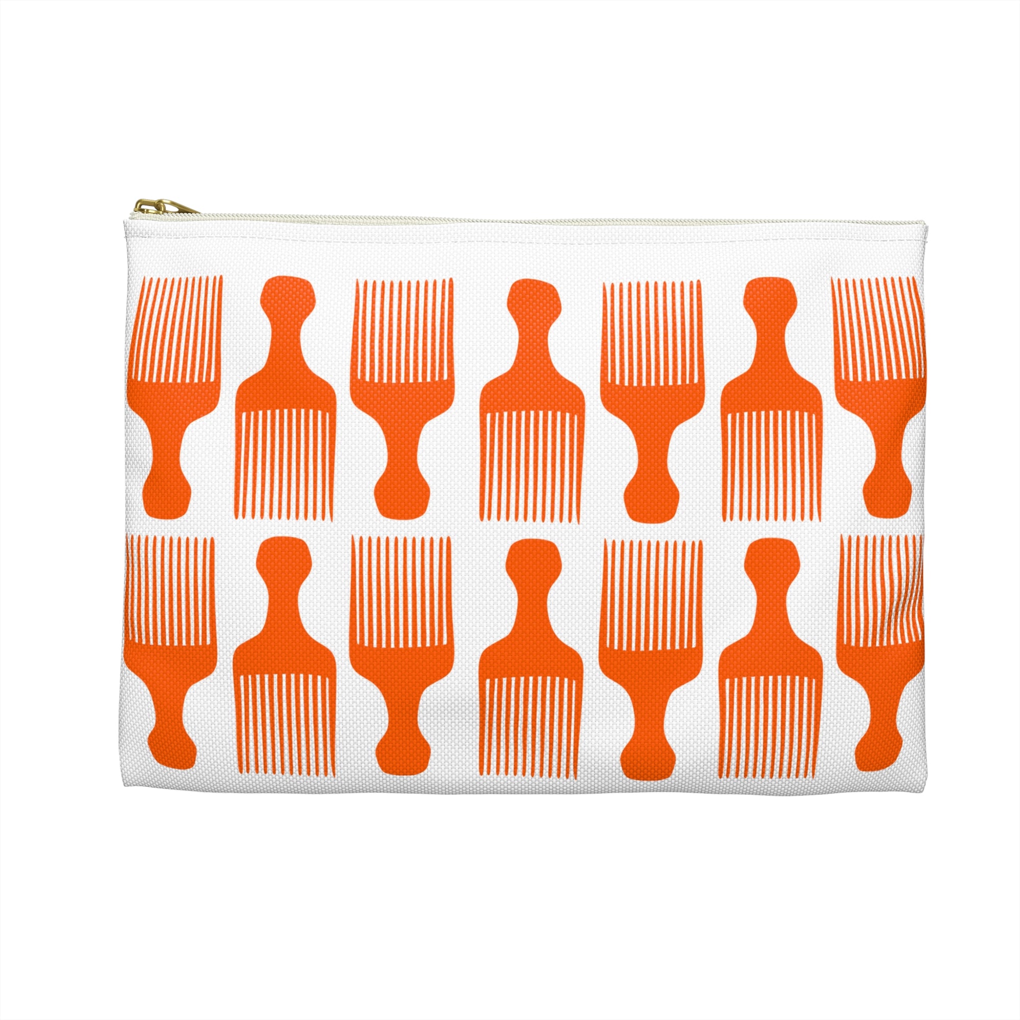 Pick Pattern Accessory Pouch — Orange Hair Pick Makeup Bag