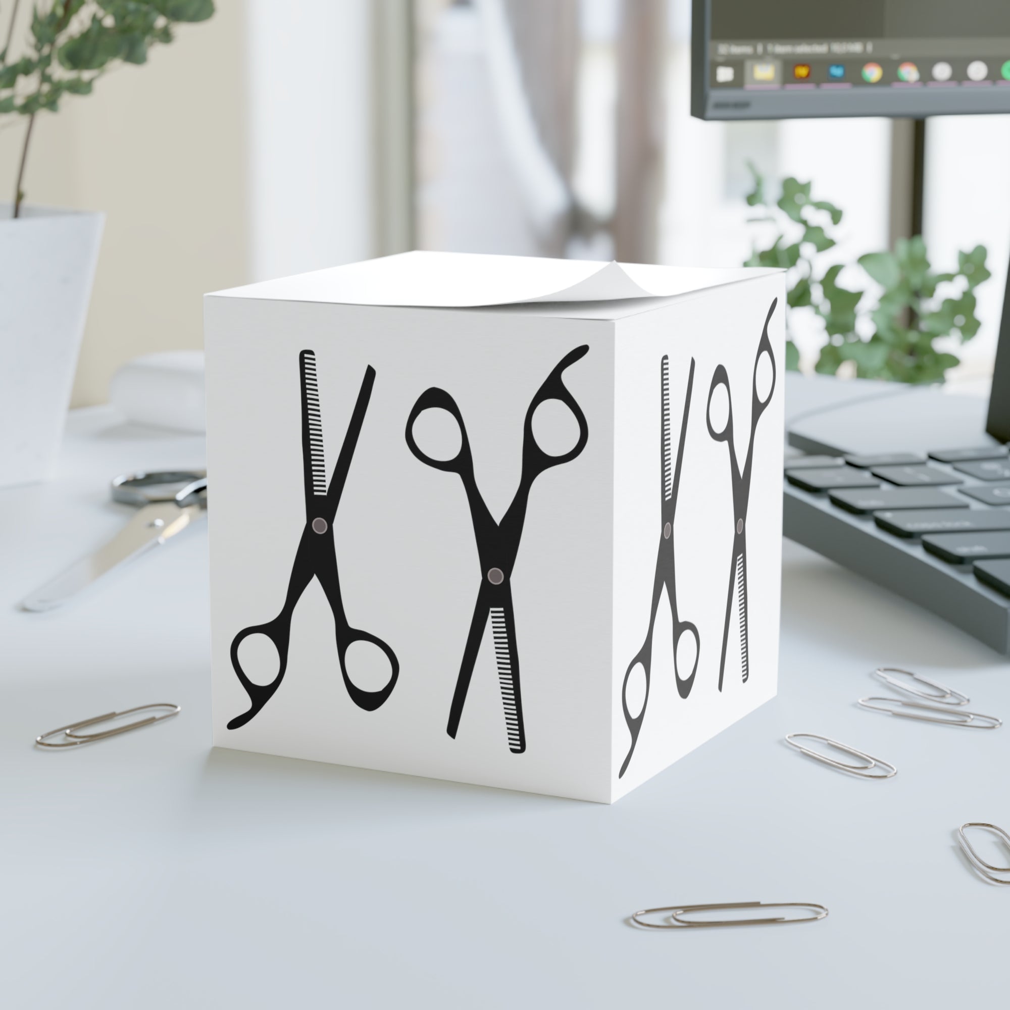Scissor Icons Note Cube | Hair Stylist Desk Memo Block