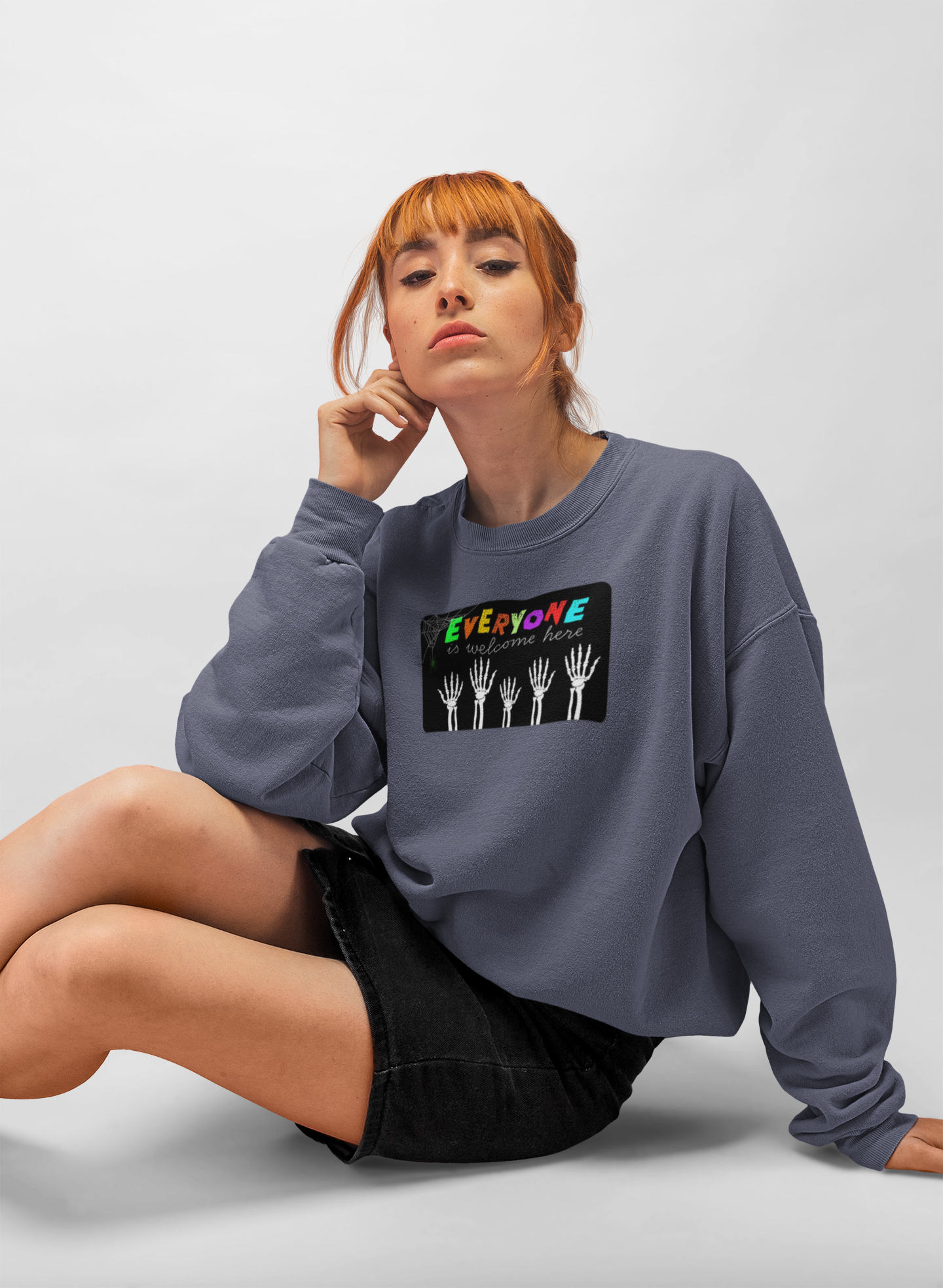 Everyone Is Welcome Here Skeleton Halloween Sweatshirt