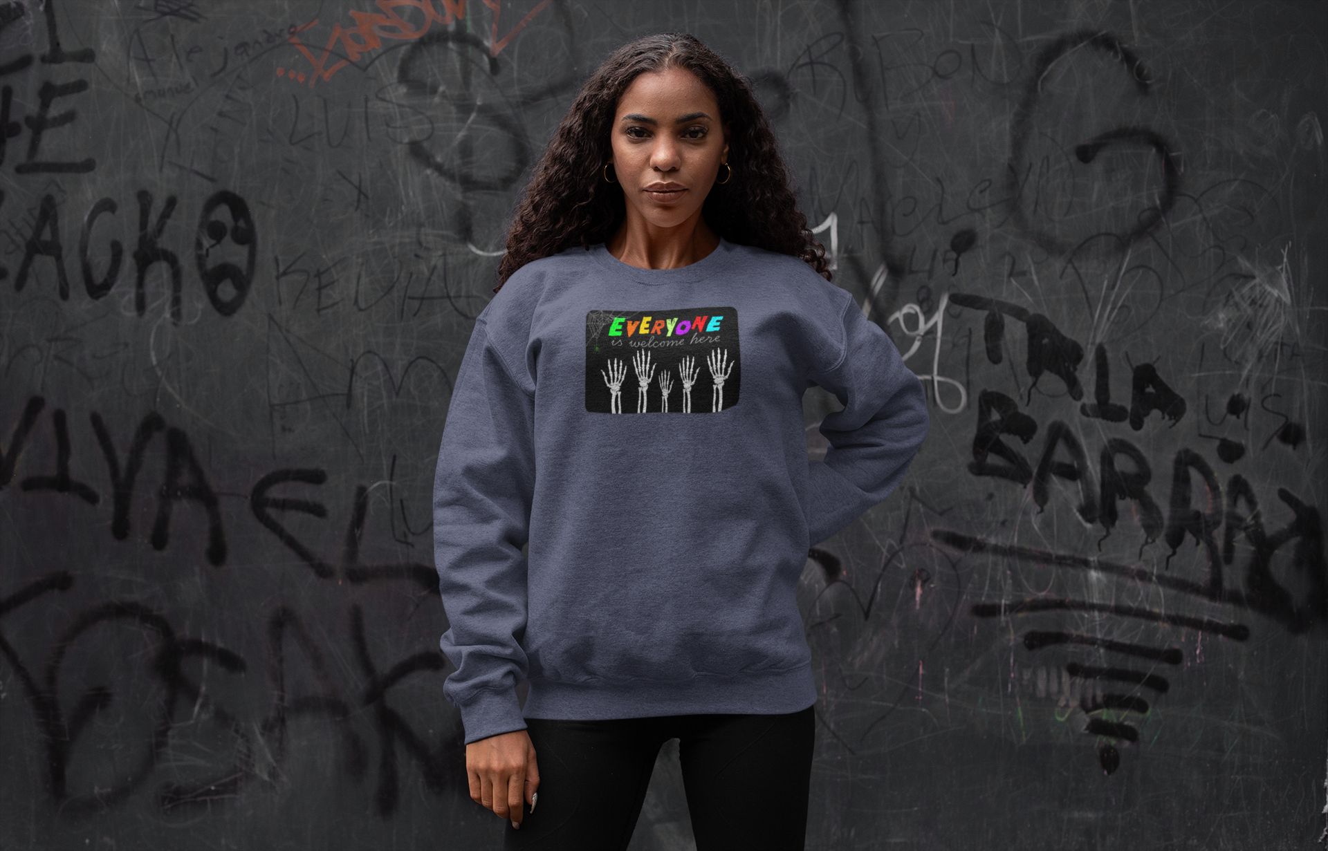 Everyone Is Welcome Here Skeleton Halloween Sweatshirt