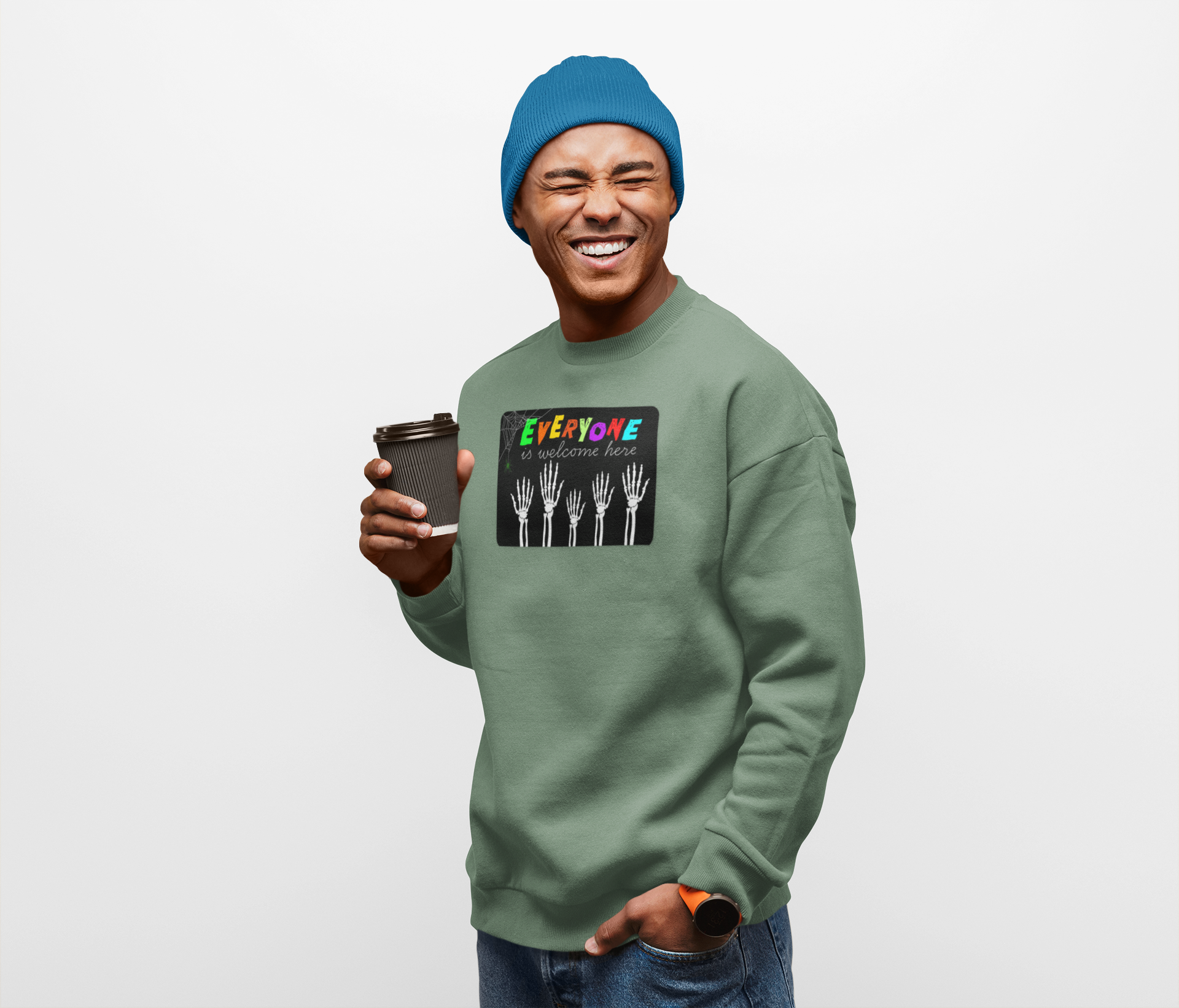 Everyone Is Welcome Here Skeleton Halloween Sweatshirt
