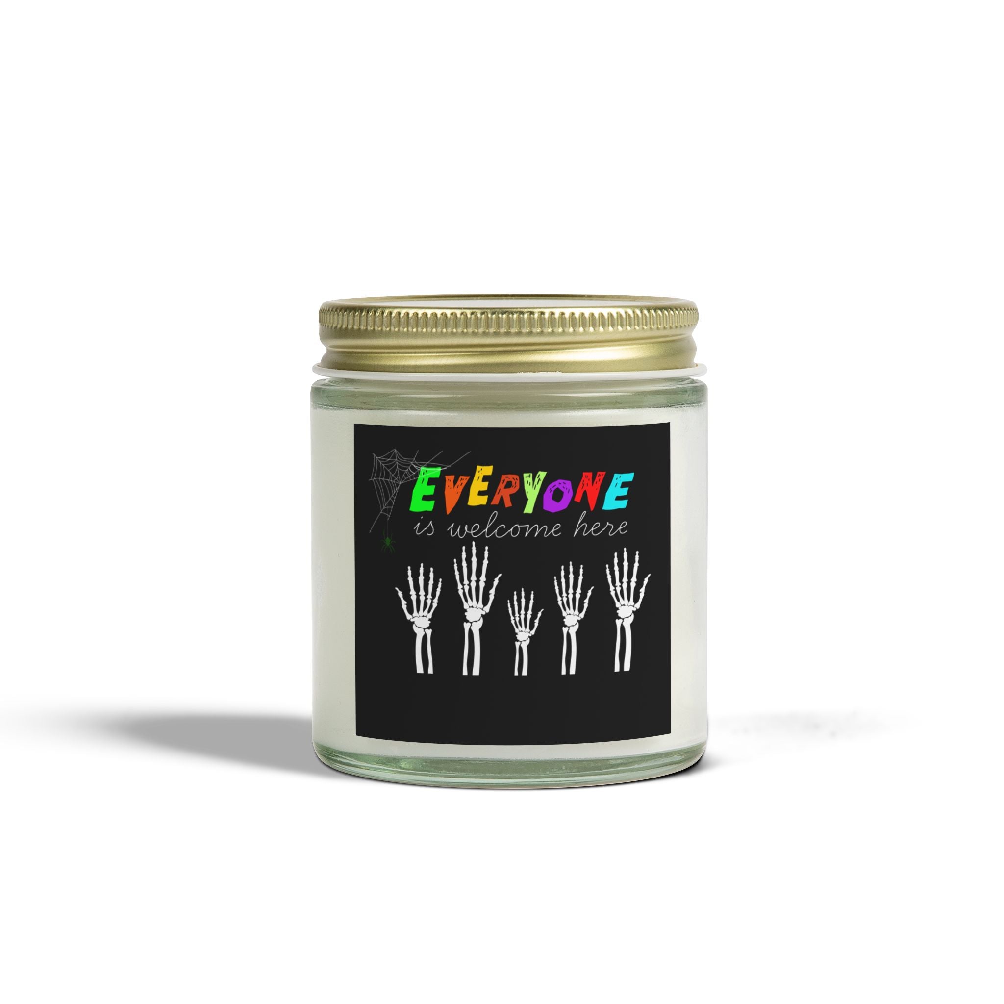 Everyone Is Welcome Here Skeleton Hands Scented Candles, Coconut Apricot Wax (4oz, 9oz)