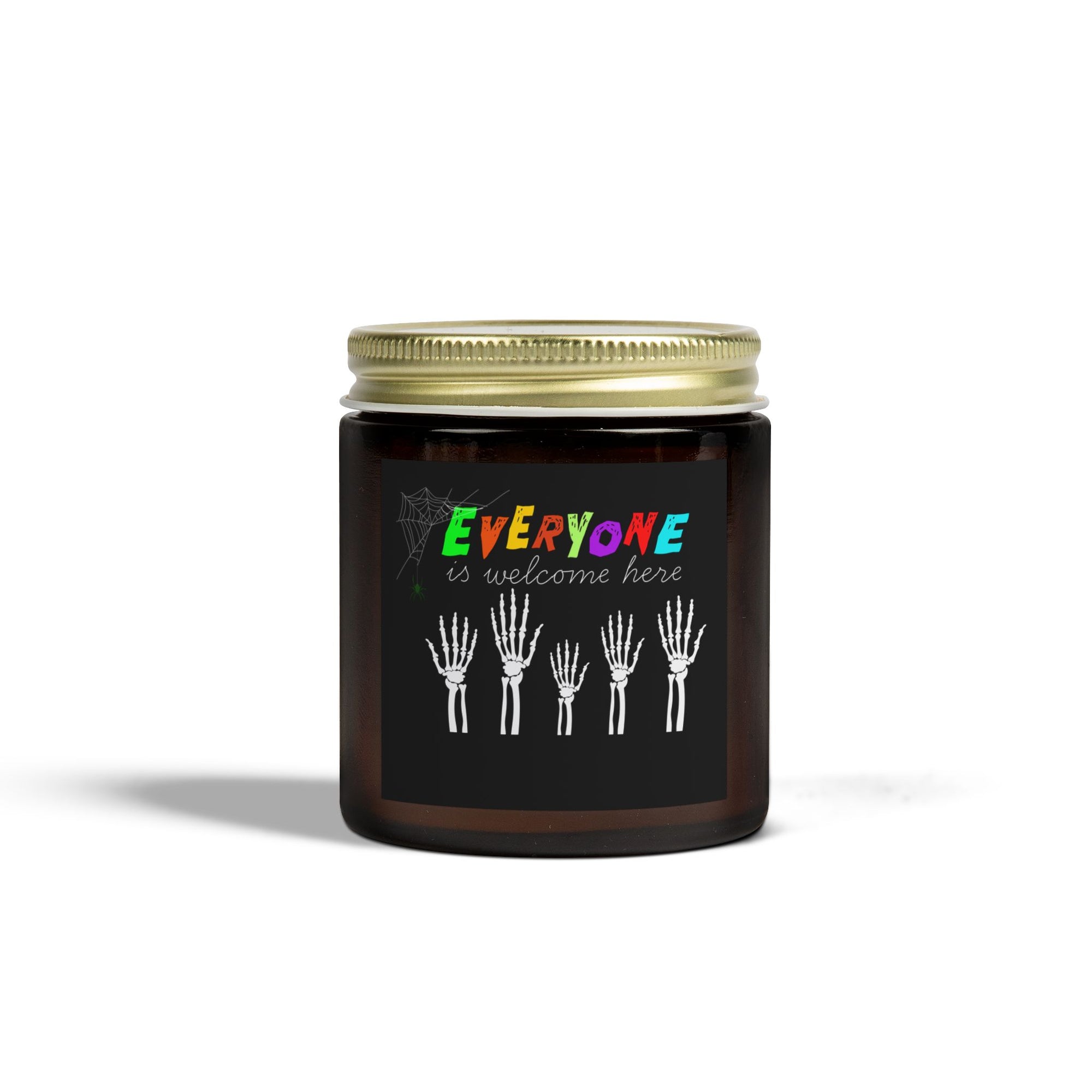 Everyone Is Welcome Here Skeleton Hands Scented Candles, Coconut Apricot Wax (4oz, 9oz)