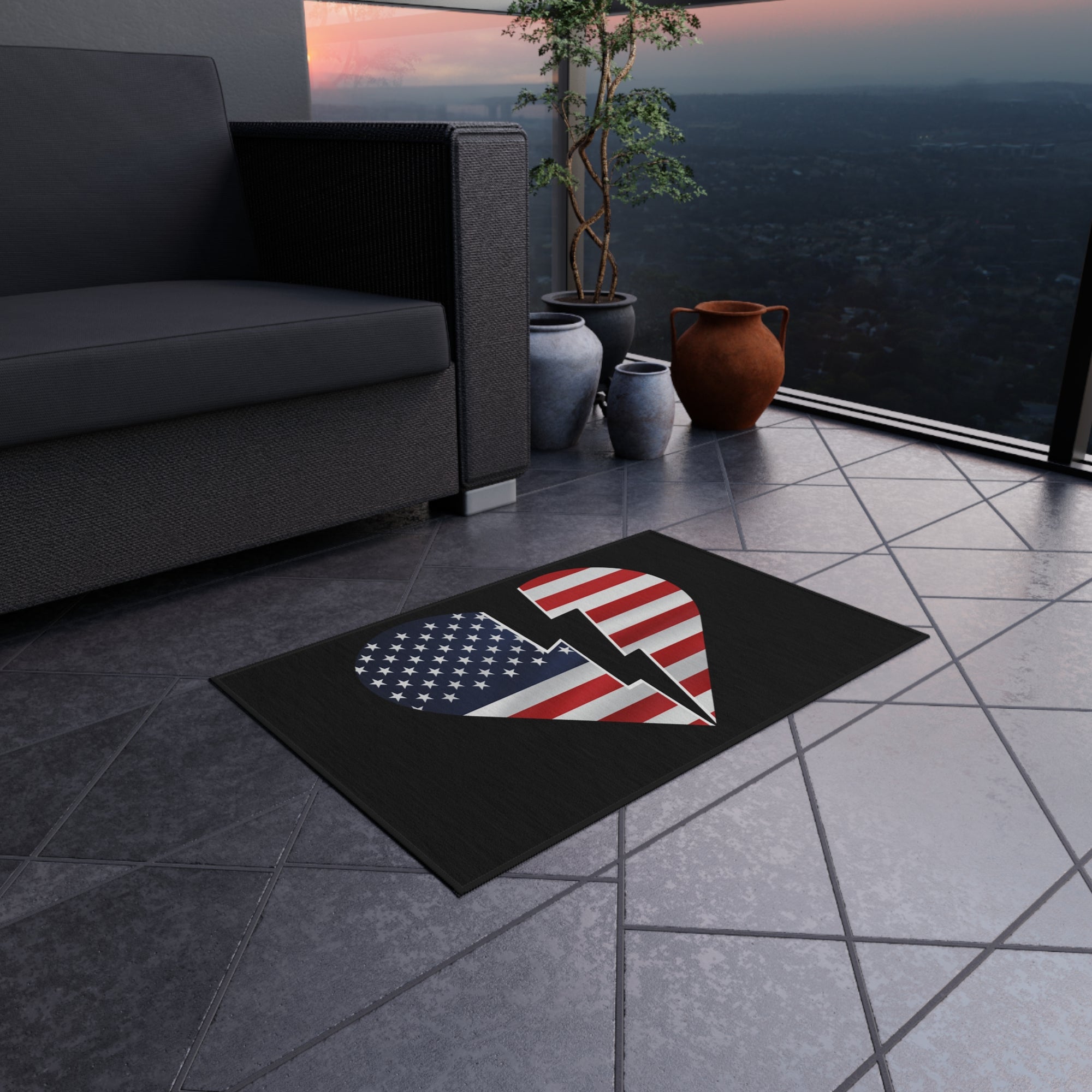 Patriotic Heart Outdoor Rug - Perfect for Summer Gatherings & Independence Day