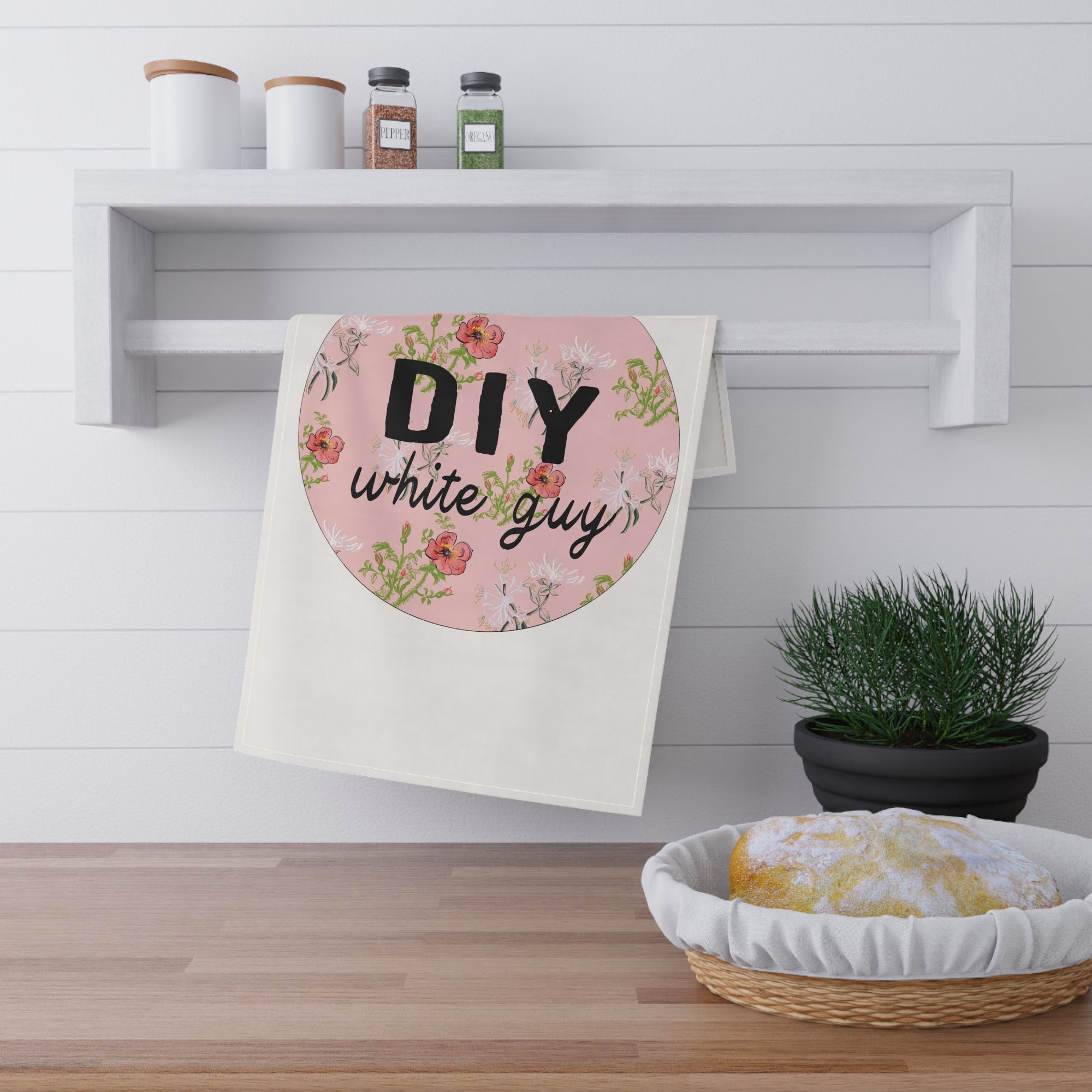 DIY White Guy Tea Towel – Dainty Floral with a Side of Reality