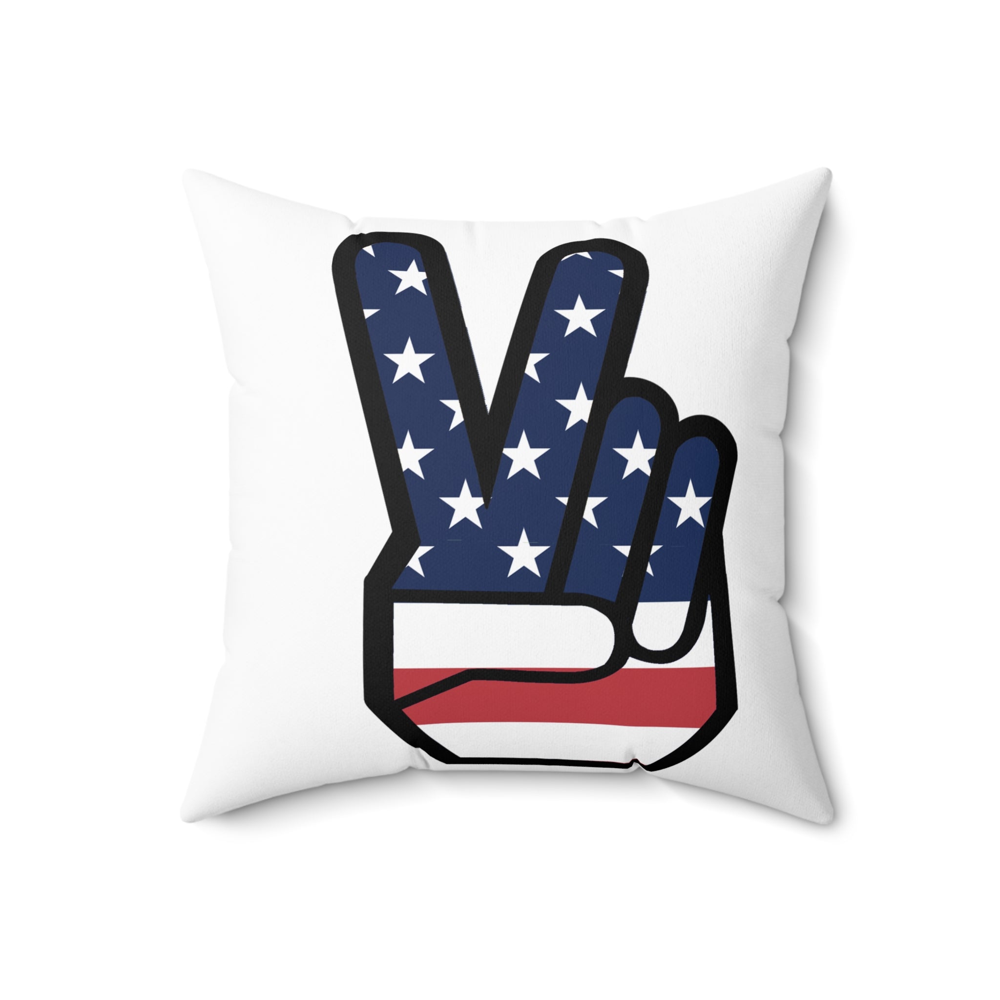 Patriotic Square Pillow - USA Heart & Peace Sign Design