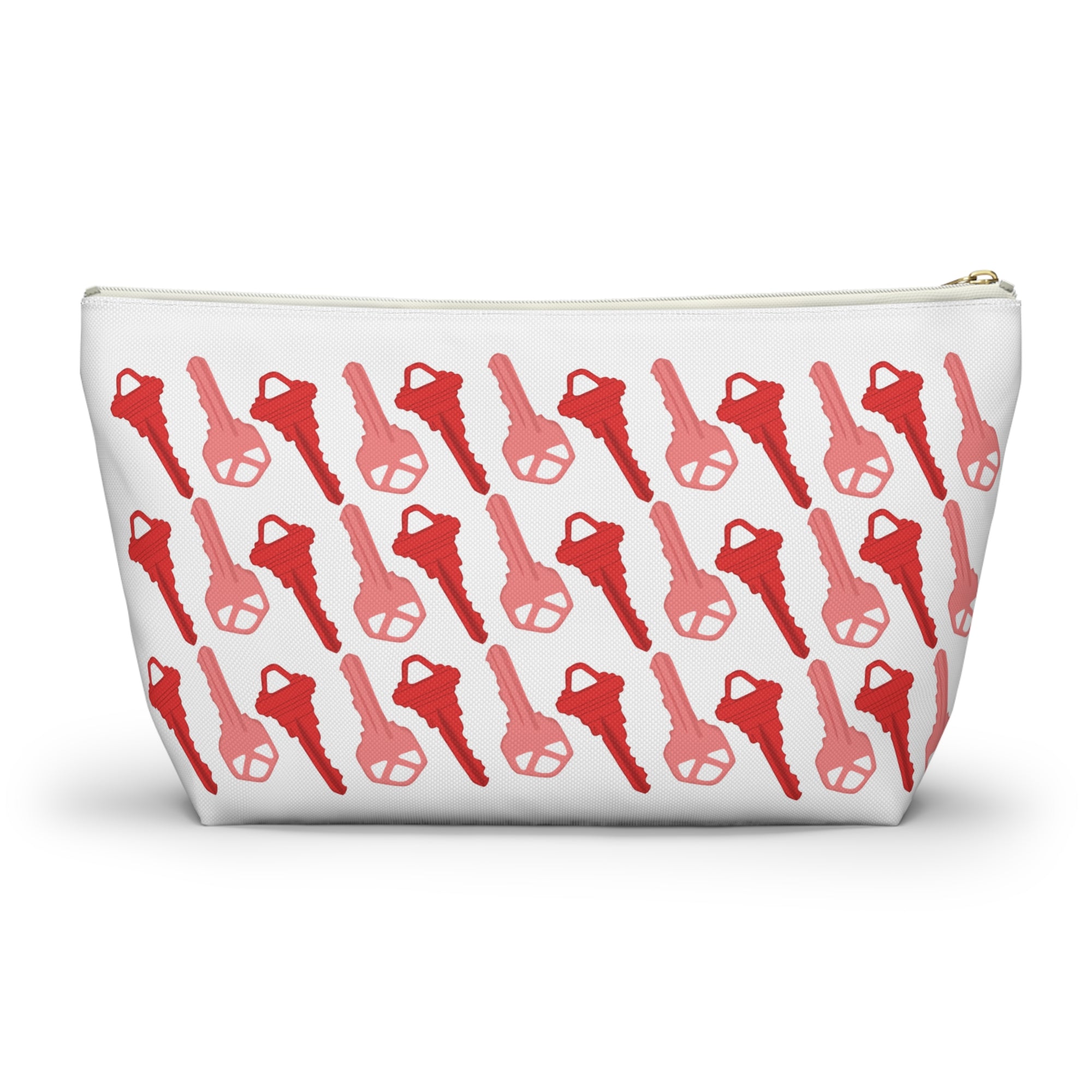 Keys Accessory Pouch — Red Key Pattern T‑Bottom Cosmetic Bag