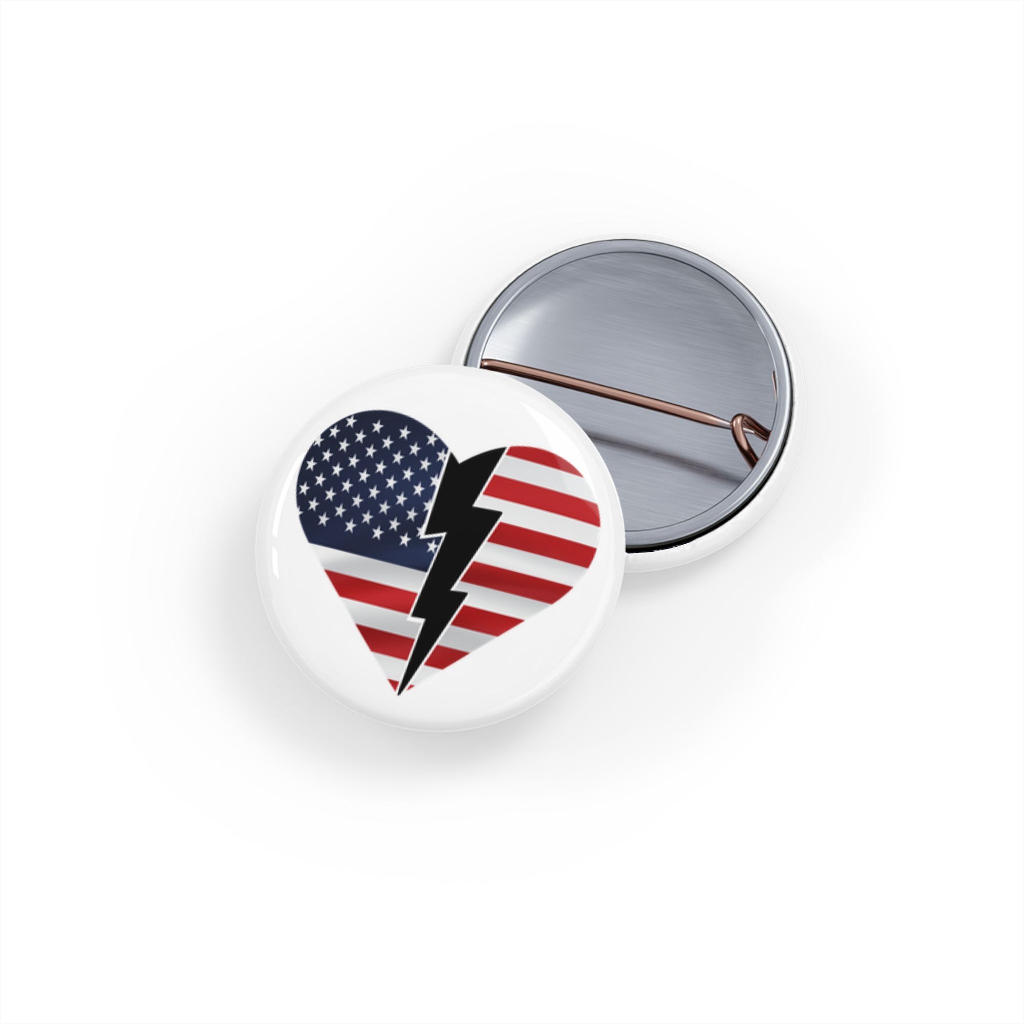 Patriotic Heart Lightning Bolt Round Pins - Perfect for American Holidays & Events