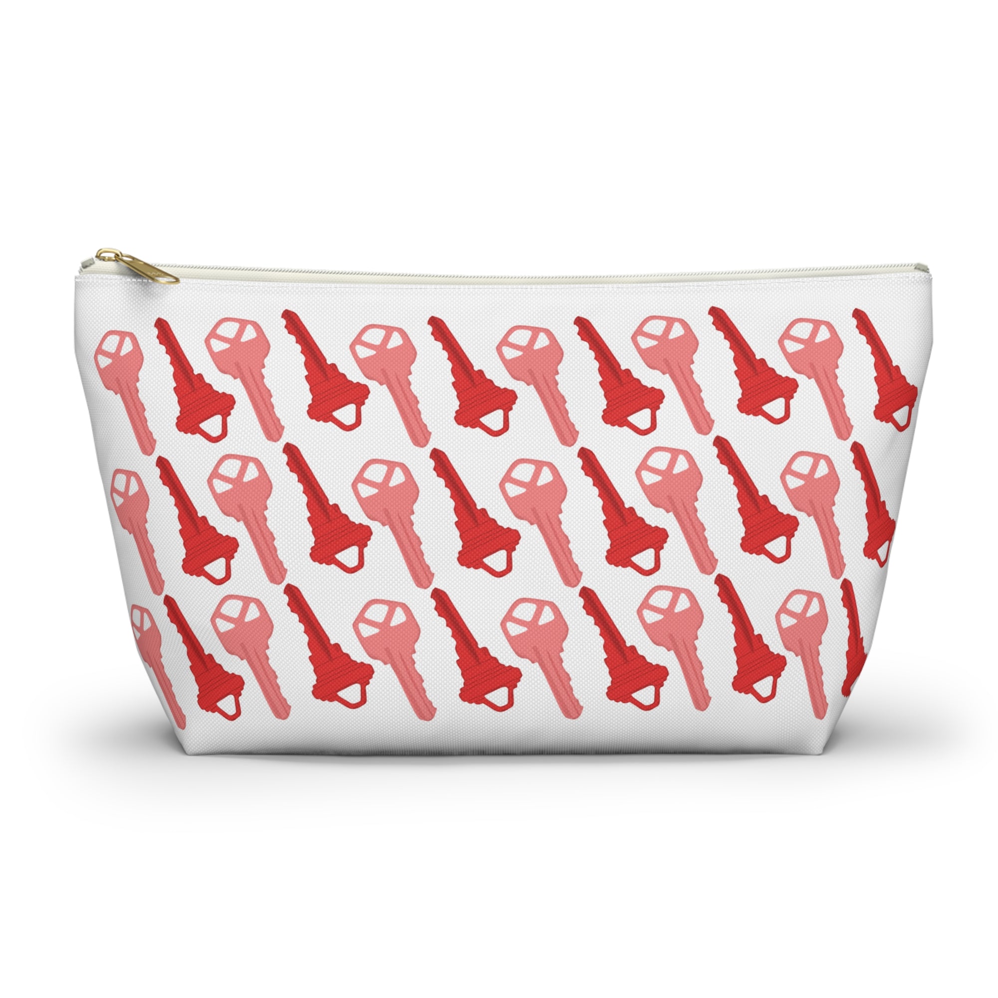 Keys Accessory Pouch — Red Key Pattern T‑Bottom Cosmetic Bag
